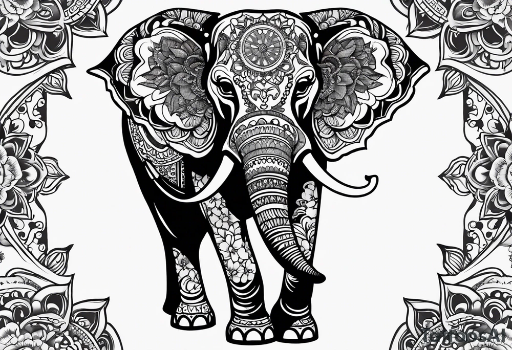 elephant, mandala, pocket watch tattoo idea