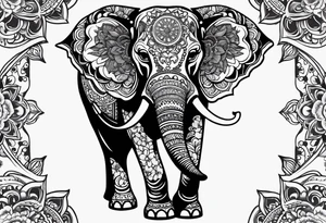 elephant, mandala, pocket watch tattoo idea