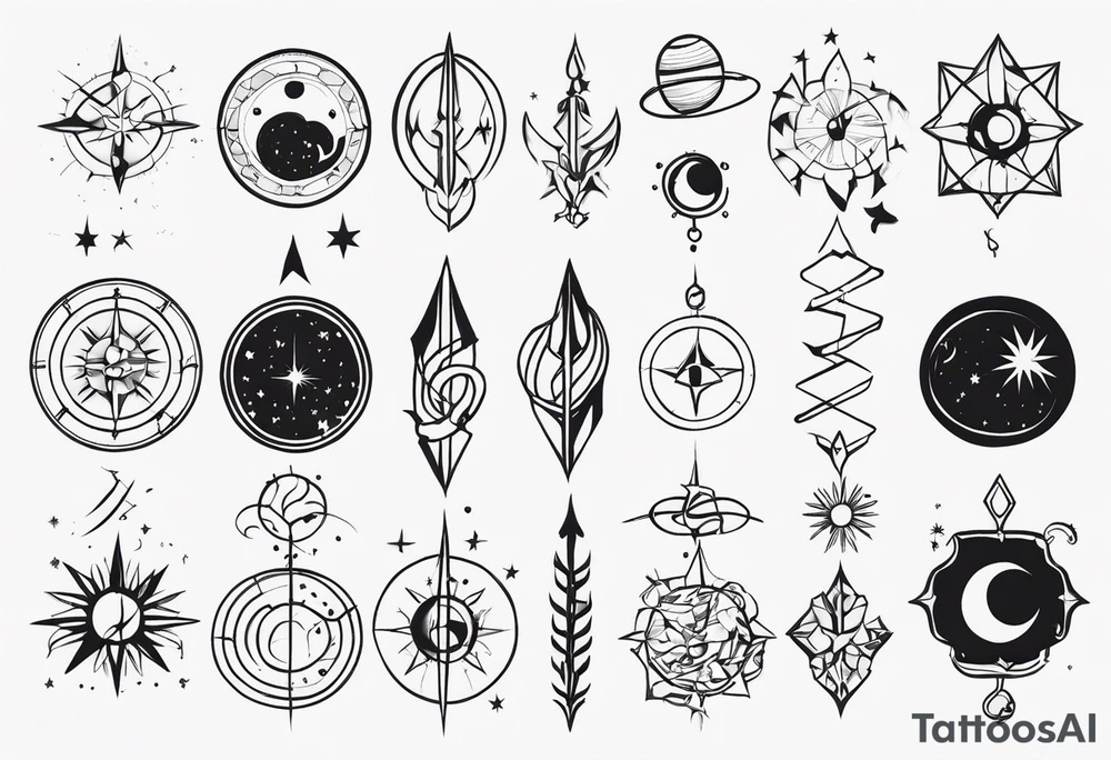 tattoo full sleeve that includes astrologic signs of cancer. tattoo idea