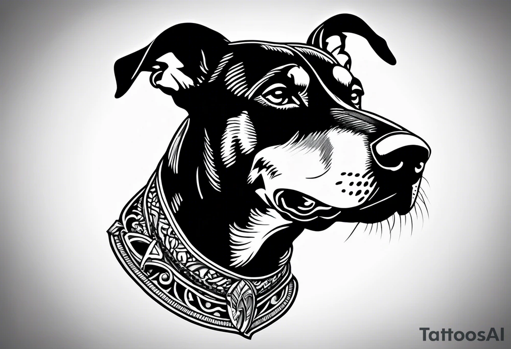 evil dobermann dog with mouth open tattoo idea