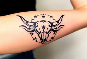 Longhorn skull Texas flag with stars and circling it tattoo idea
