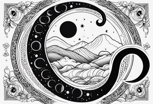 Fine line snake with moon phases tattoo idea