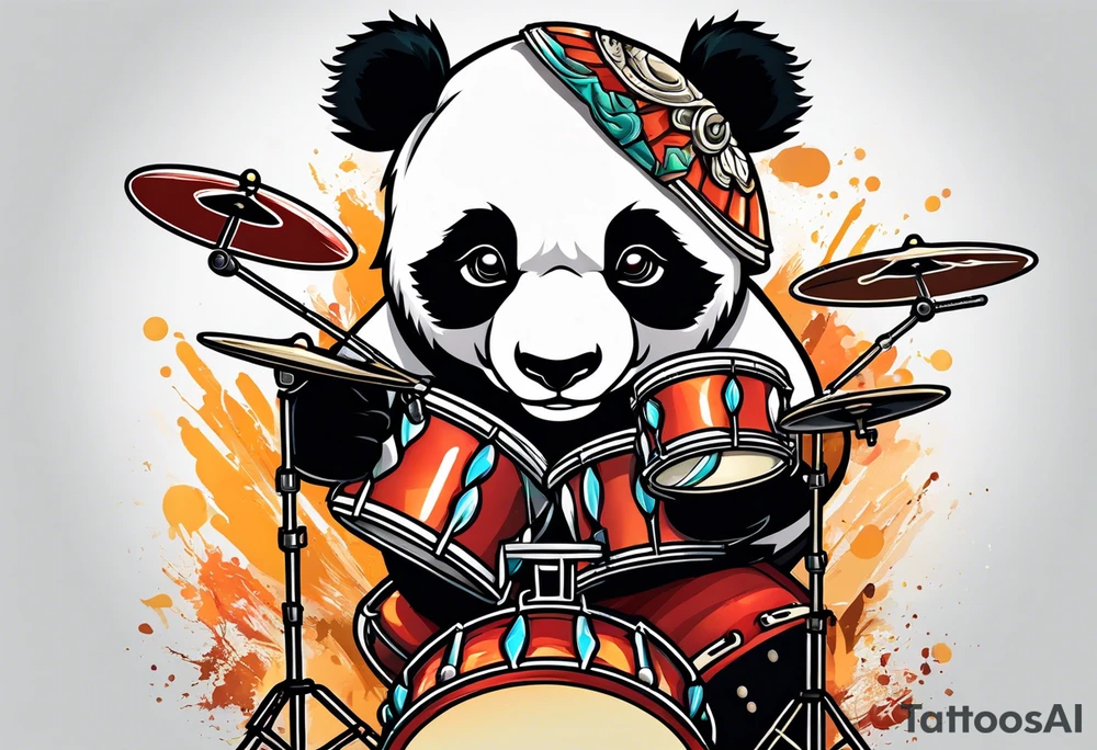 Panda playing drums tattoo idea