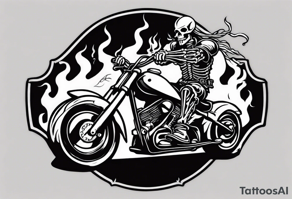 i want a tattoo of a big viking skeleton riding a motorcycle with flames and I want the words “Viking Customs” in the design tattoo idea
