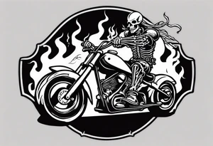 i want a tattoo of a big viking skeleton riding a motorcycle with flames and I want the words “Viking Customs” in the design tattoo idea