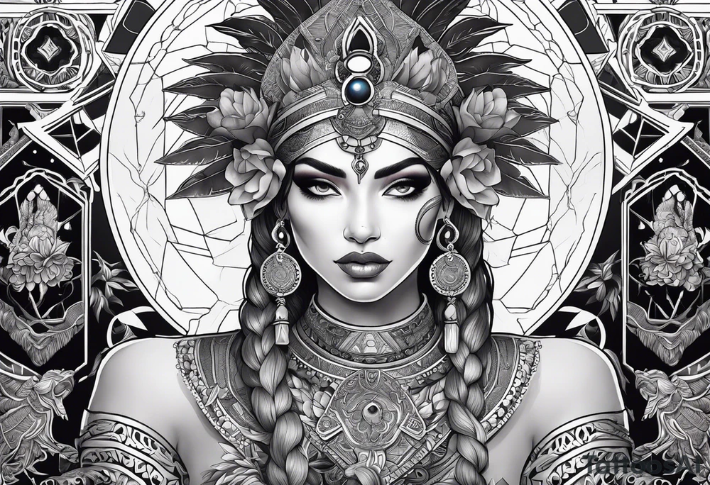 kali ma, alien goddess, valkrye, aries, pirate, divine feminine, zenza resonance, pachamama, lotus azul, blank panther, eagle, skull, 5D, nueva gaya, dna 12 tattoo idea