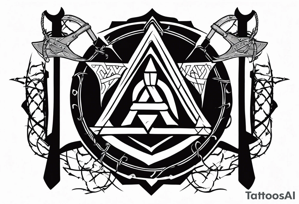 Valhalla valknut shield sword dragon axe barbed wire tattoo idea