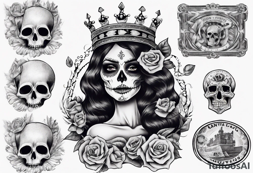 santa la muerta with money and crown
on the card tattoo idea