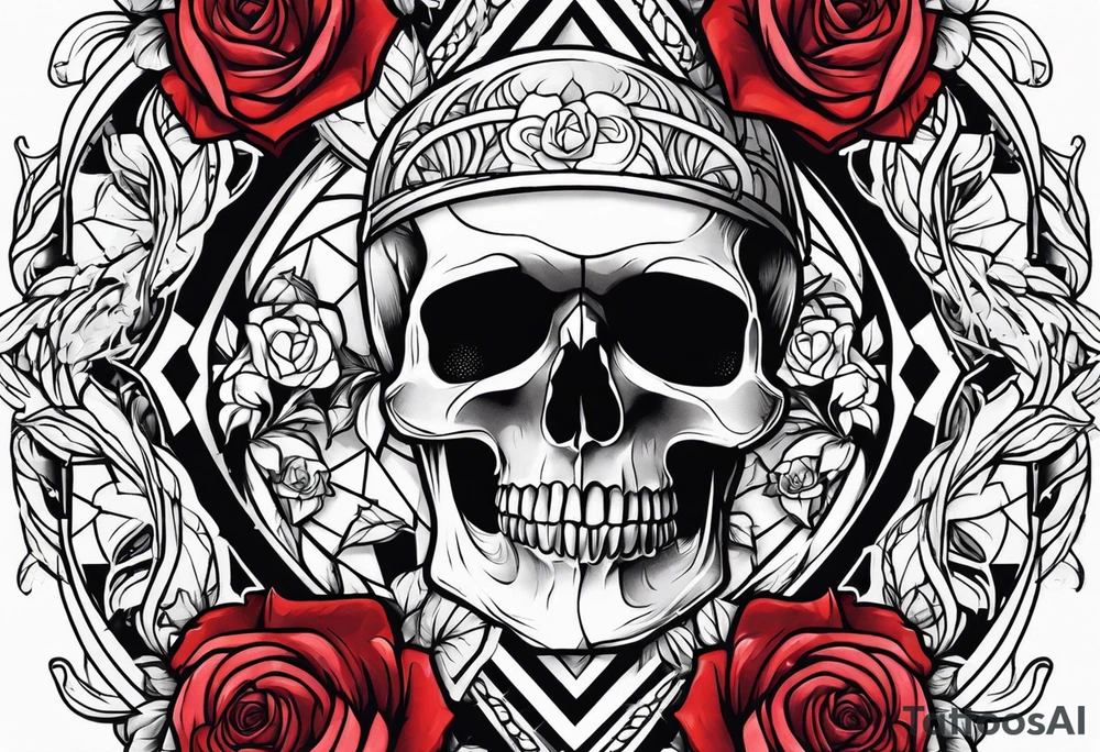 skull and roses tattoo idea