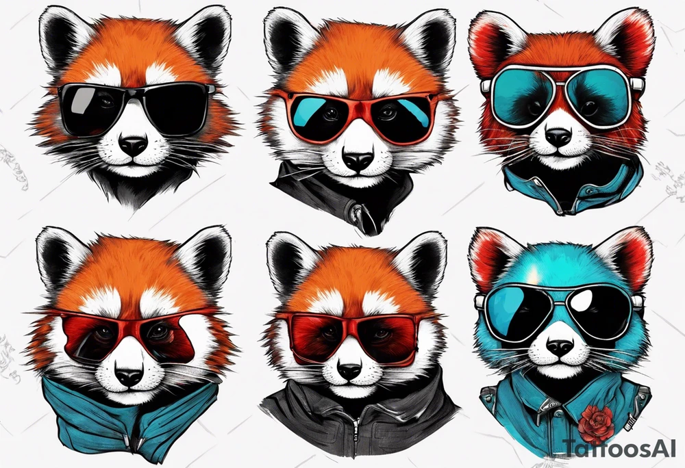 Rebel red pandas wearing aviator sunglasses tattoo idea