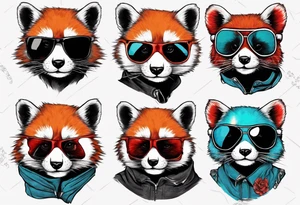 Rebel red pandas wearing aviator sunglasses tattoo idea