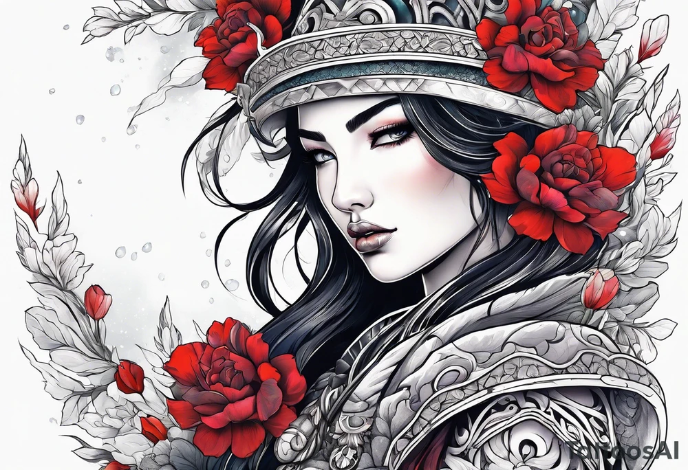 warrior, snow, flower tattoo idea