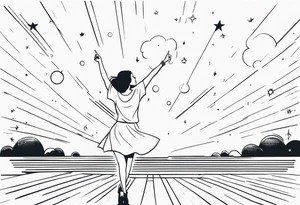 Woman on a dancefloor pointing her fingers up in the sky tattoo idea