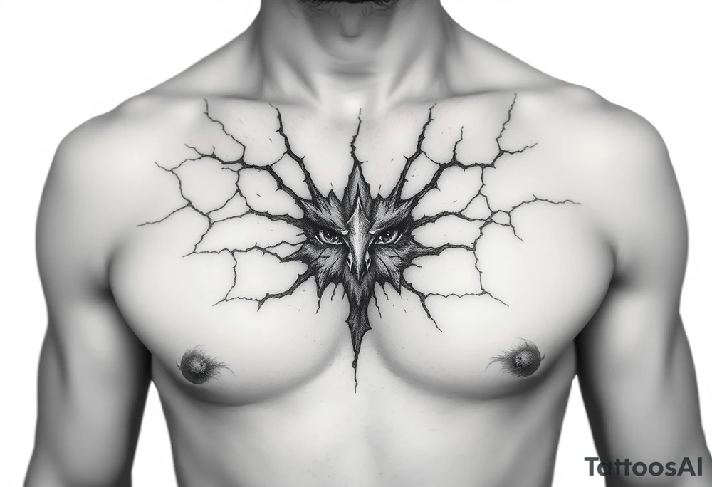 El pecho tatuado con un patrón de grietas en mármol, como si tu piel fuera piedra fracturada.

Entre las grietas puede verse:

Luz blanca o negra

Ojos pequeños que miran desde dentro

Una criatura o símbolo oculto tattoo idea