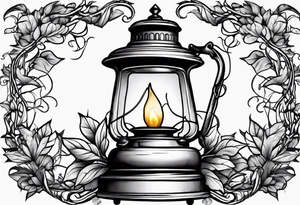 Oil lamp surrounded by leafy vines tattoo idea