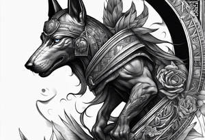 The war between Anubis  and ra tattoo sleeve design
Building and people tattoo idea