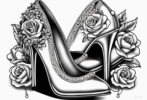 1950s pinup pumps wrapped with pearl necklaces and flowers tattoo idea