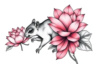 Fierce rabbid squirrel blooming lotus flowers tattoo idea