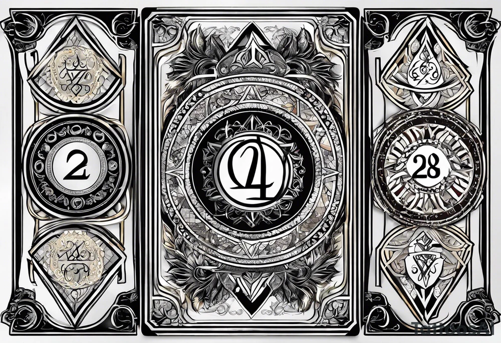 A card with 4 numbers (23, 16, 26 and 2) and with dagaz and fehu runes tattoo idea