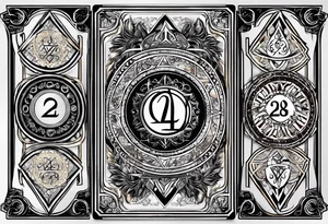 A card with 4 numbers (23, 16, 26 and 2) and with dagaz and fehu runes tattoo idea