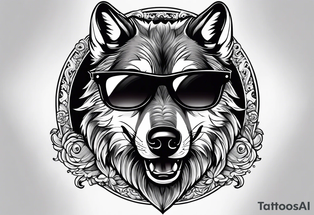 Badass wolf wearing sunglasses tattoo idea