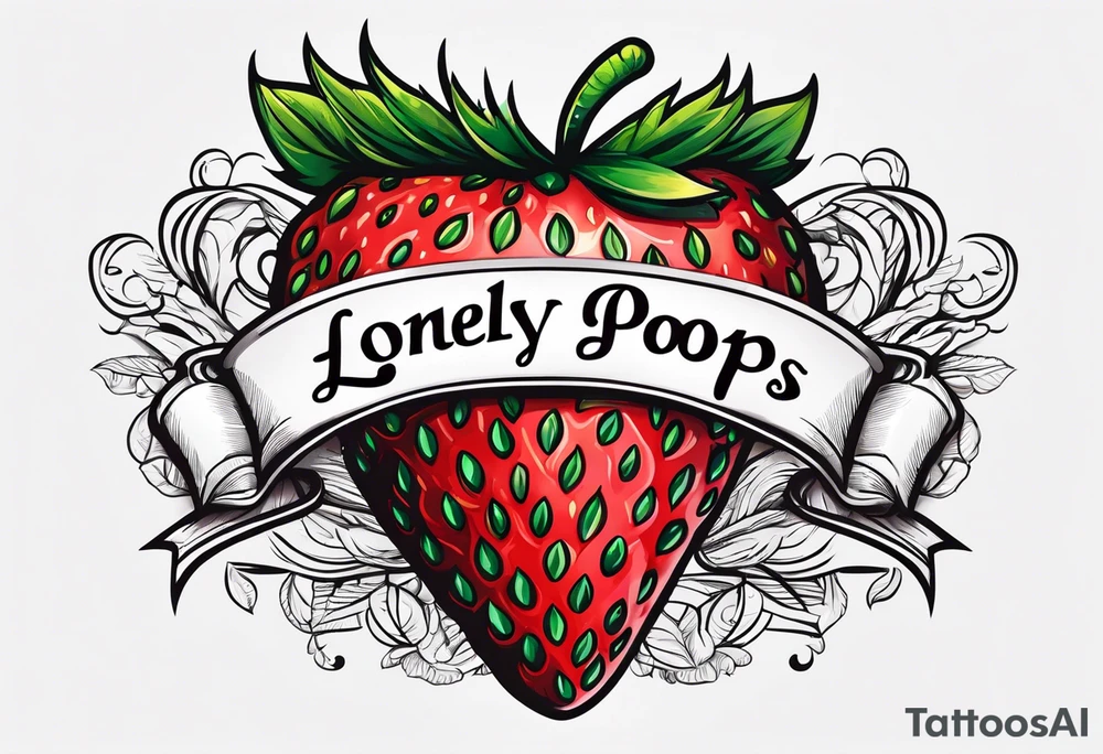lonely strawberry wrapped in banner saying Pops tattoo idea