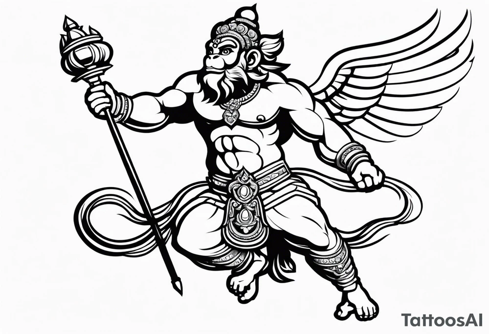 hanuman flying holding his mace (no wings) tattoo idea