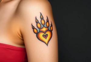 A lion paw imprint with golden highlights and the heart tattoo idea