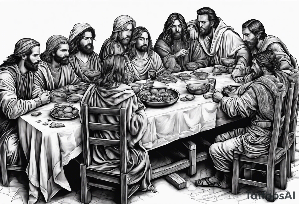 The last supper, but everyone at the table is a Skelton tattoo idea