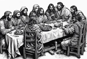 The last supper, but everyone at the table is a Skelton tattoo idea