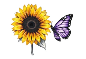 Sunflower with purple butterfly on side tattoo idea