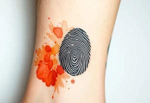 A negative space fingerprint on a watercolor background in warm sunset hues tattoo idea