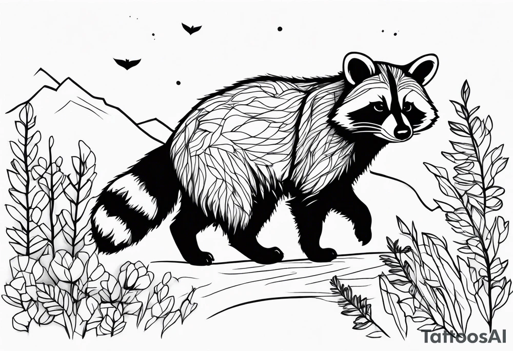 Raccoon in nature tattoo idea