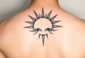Sun rising over teary eyes fine line tattoo idea
