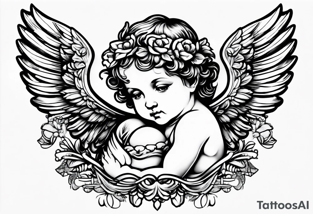 Cherub looking down tattoo idea
