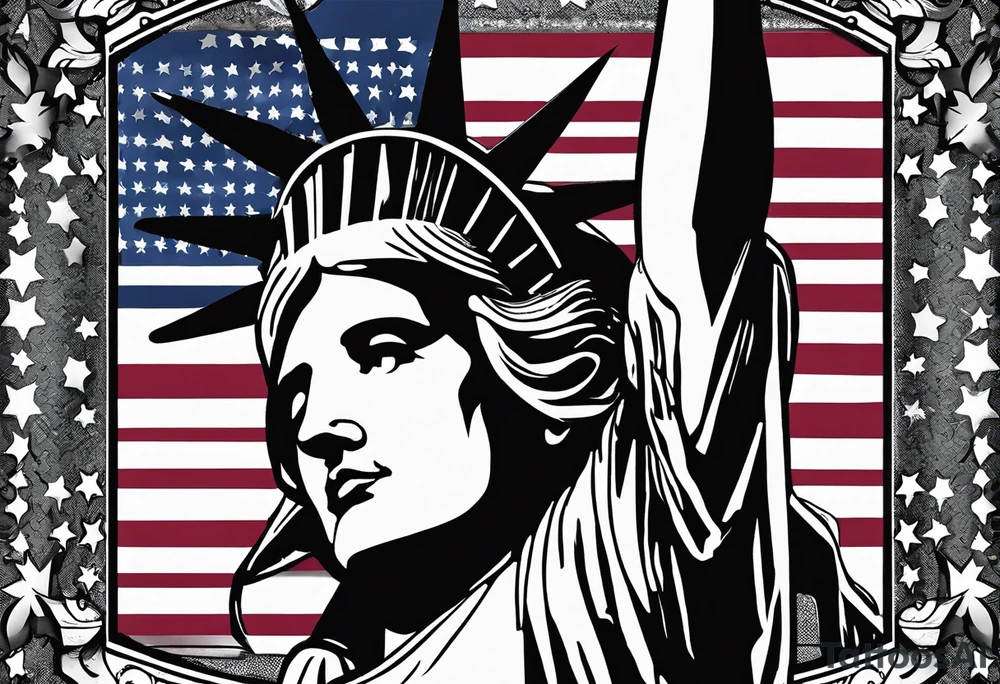 Patriotic, life, love, respect, dignity, feminine we the people , Statue of Liberty, American flag, sleeve tattoo idea