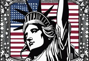Patriotic, life, love, respect, dignity, feminine we the people , Statue of Liberty, American flag, sleeve tattoo idea