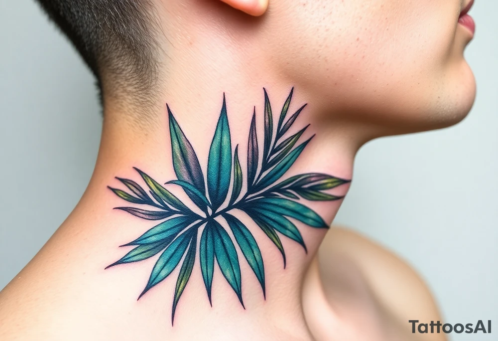 large palm leaves twisted side neck tattoo tattoo idea