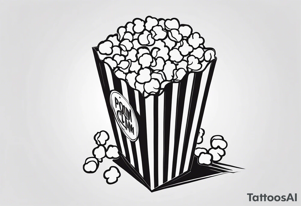 Traditional cinema Popcorn box with vertical stripes, fine line tattoo idea