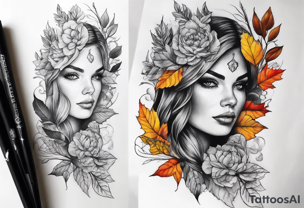 thigh tattoo with fall colors tattoo idea