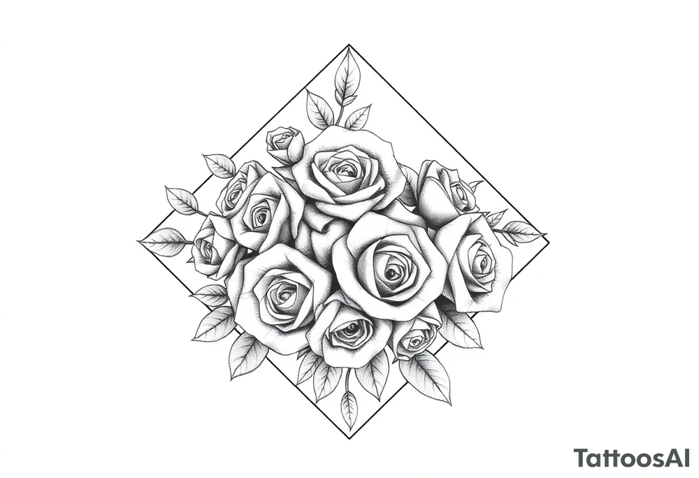 Small Roses with NO LEAVES fully filling up the inside of an lateral elongated diamond shape tattoo idea