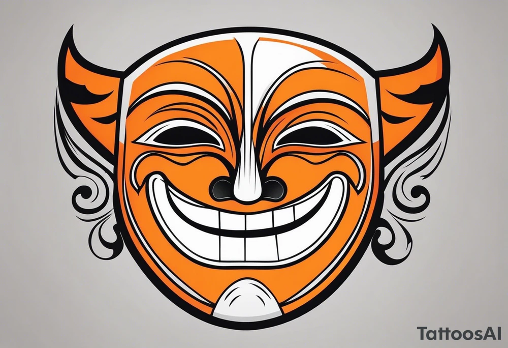 Laughing mask that is orange and black simplistic tattoo idea