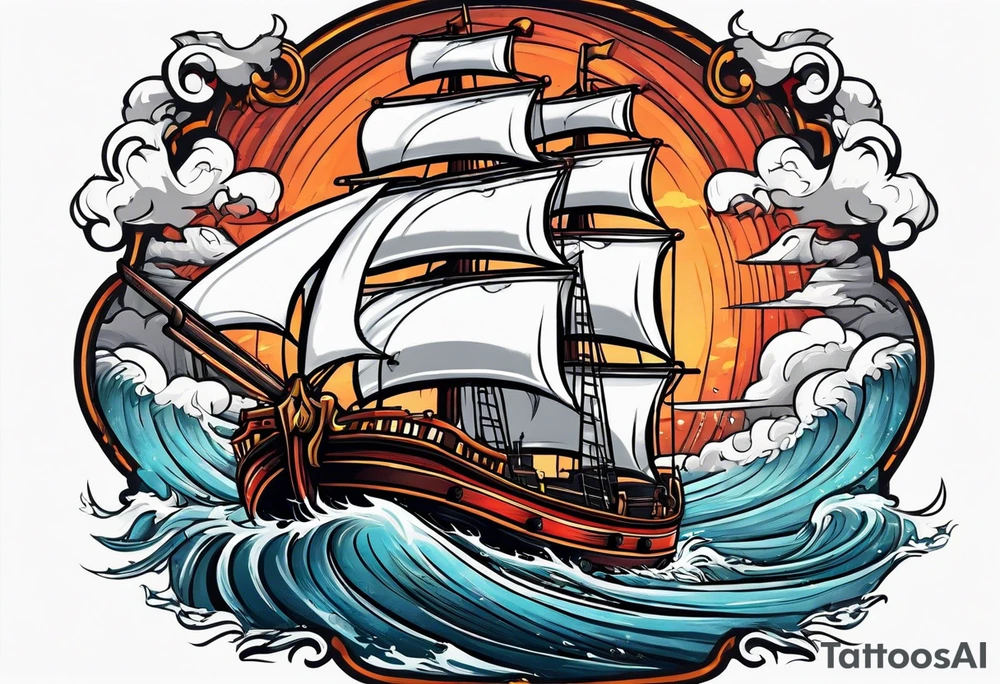 Boat in ocean of lava tattoo idea