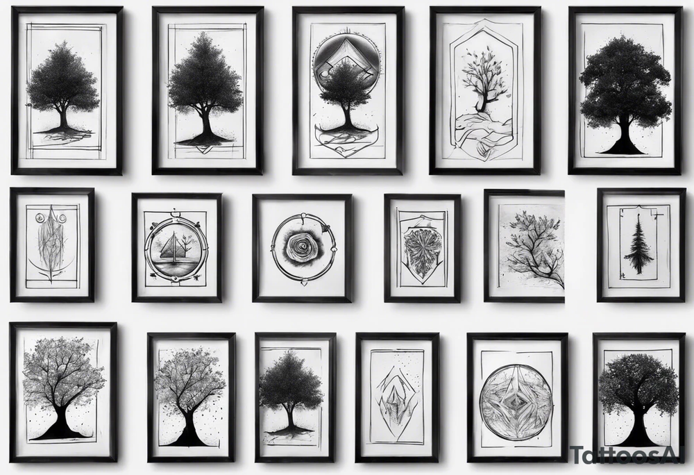 POV under a tree square framed minimalistic tattoo idea