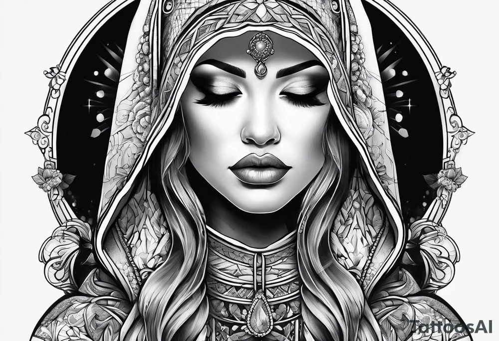 Praying woman in hood tattoo idea