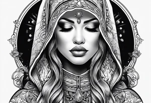 Praying woman in hood tattoo idea