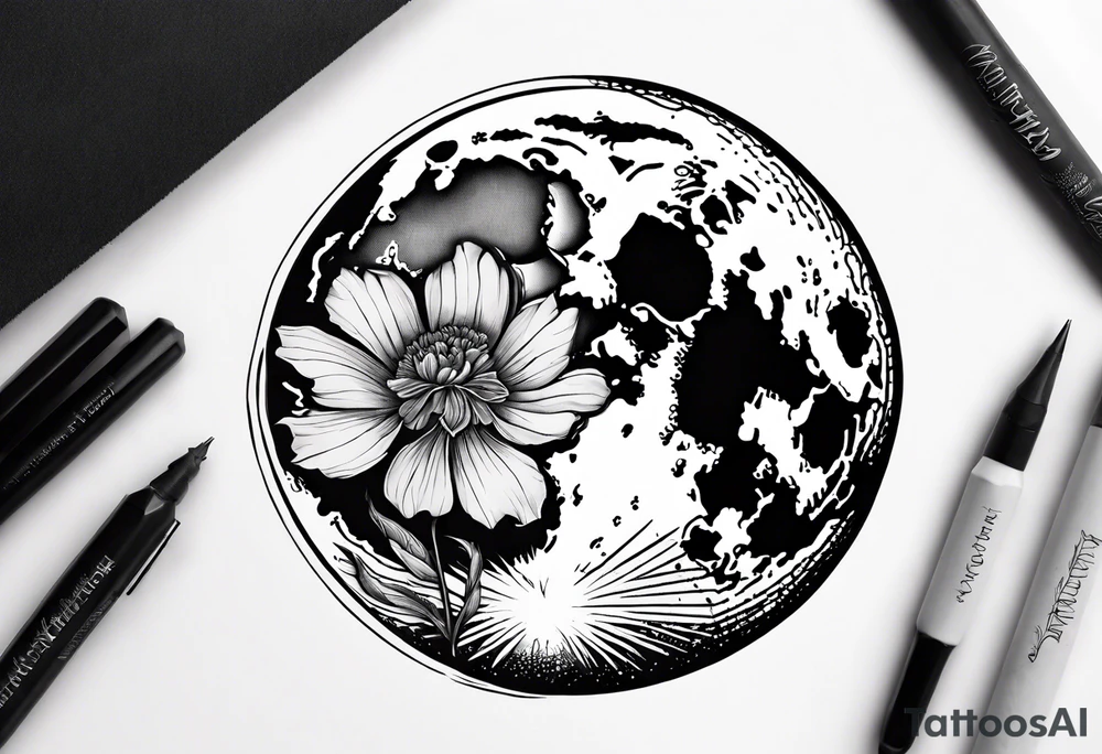 Moon and carnation no leaves tattoo idea