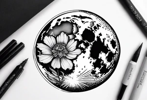 Moon and carnation no leaves tattoo idea