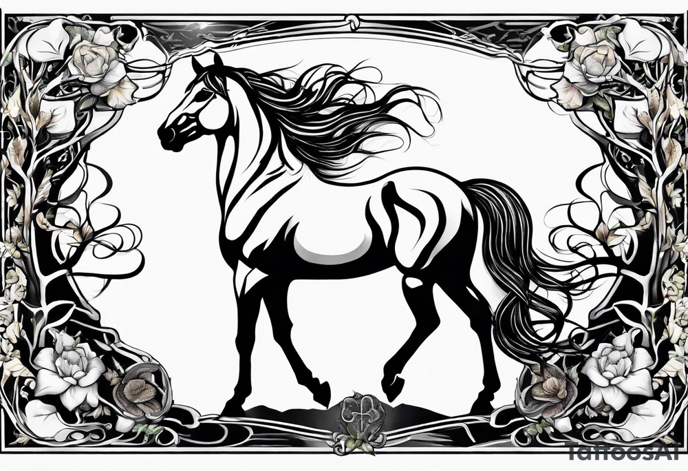 Realistic Horse and Yggdrasil tattoo idea