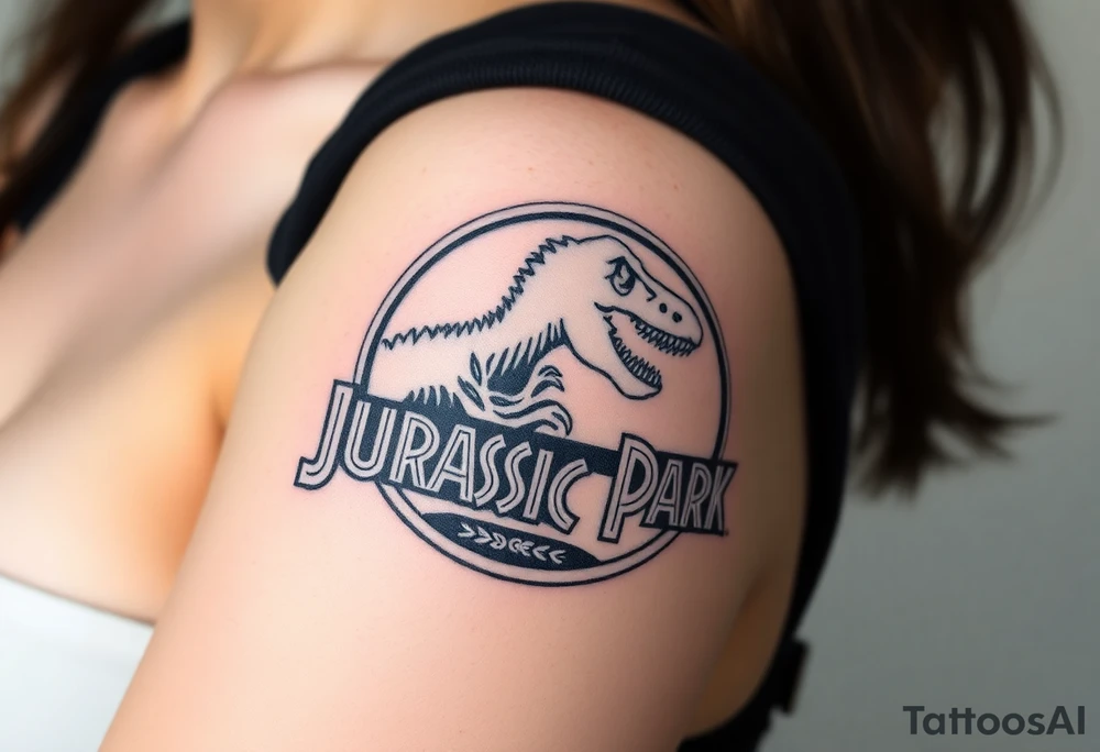 Jurassic Park logo with the dinosaur holding a stick tattoo idea